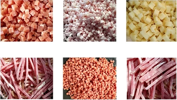 YQQD-350 3D dicer — diced frozen meat output